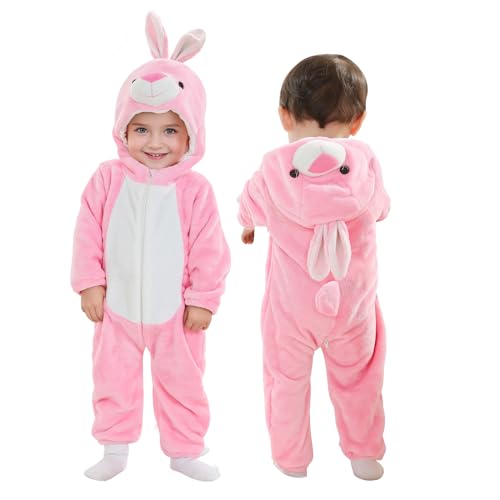Doladola Barboteuse Animale à Capuchon pour Fille de bébé garçon BéBé Grenouillères Animal Pyjama Combinaison Barboteuse Enfant Filles Costume (Lapin roset, 4-5 ans)