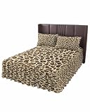 Classic Leopard Print Queen Size Ruffle Bed Skirt,Luxury Bedskirt African Animal Skin Texture Bed Sheet Set with 2 Pillow Shams for Bedroom Decor,18' Tailored Drop Ruffle