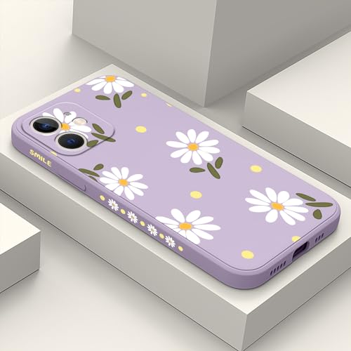 LEECG pour iphone 12 Mini Coque Silicone Souple Anti Rayures avec Motif Floral Coque pour iphone 12 Mini-Daisy Violet