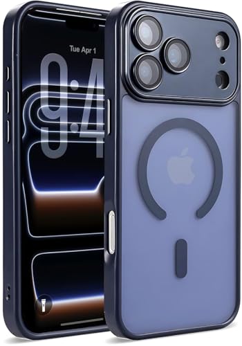 Image of Elzzi Magnetic Magsafe for iPhone 17 Pro Case (Compatible with MagSafe) Slim Translucent Matte Shockproof with Anti-Fingerprint Phone Case, Navy