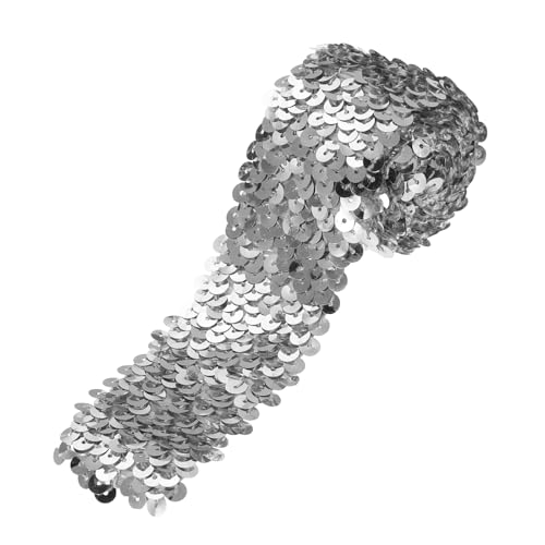 QUARKZMAN 1 Yarda 2 Pulgadas Tirita Elástica De Lentejuelas 5 Hileras Tira Plana De Lentejuelas Cinta De Tela De Lentejuelas Para Manualidades Costura De Flecos De Lentejuelas Plata