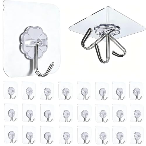 Rhimooay 25 Stück Haken Selbstklebend Klebehaken Extra Stark Haken ohne Bohren Wandhaken Selbstklebend Klebehaken Transparent für Küche Badezimmer Wand & Decke Aufhänger Max 10kg