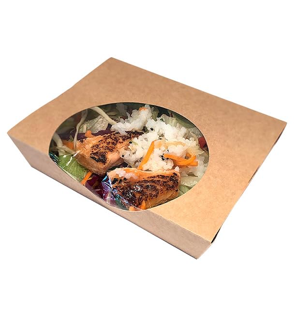Monouso | 250 Cajas de Cartón Con Ventana, 750ml, Cajas para Pastelería, Panadería, Resistentes a Grasas, Catering y Take Away, Transporte Seguro