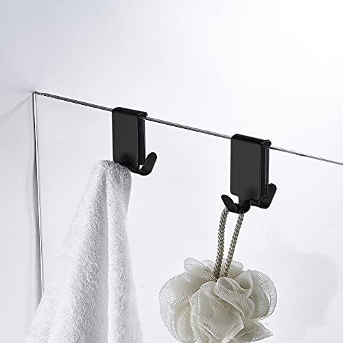 Mokiuer Double Hooks For Glass Shower Door, Towel Hooks Over The Bathroom Glass Wall 0.31-0.39In, Stainless Steel, Matte Black,2 Pack. #TOP21