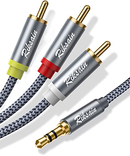 Riksoin 3.5 mm auf Cinch-Kabel, Audio-Videokabel, 3 m, 3.5 mm TRRS auf 3 männliche Cinch-Adapter, Stereo-AUX-Kabel, AV-Kabel für Camcorder, Handycam, MP3, Tablet, Heimkino, DVD-Player und mehr Cover