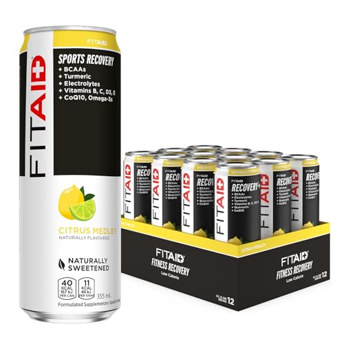 FITAID Recovery Blend, BCAAs, Vitamin B6, B12, Electrolytes, 100% Clean, Paleo, B-Complex, Citrus Medley, No Sucralose, 355ml (Pack of 12)