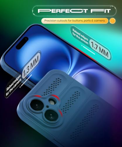 Image of WOW IMAGINE Ultimate Silicone Back Cover Case for iPhone 16 | Heat Dissipation Thin Soft TPU | 360 Camera Protection | Breathable Cooling Holes (Deep Blue)