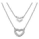 ELEGANT & ZEITLOS - Modische Damenkette mit zeitlosem Doppel Herz Anhänger und Zirkonia-Steinen - Verstellbare Länge: 42 cm - 45 cm