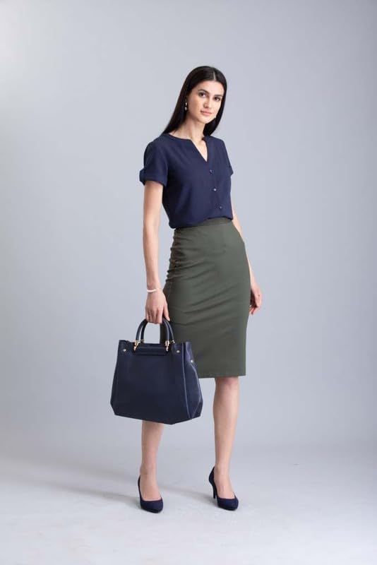Image of FableStreet Women Formal Top | Asymmetrical Button Placket Band Collar Three-Quarter Sleeves | Pure Cotton Smooth Fabric for Office & Workwear