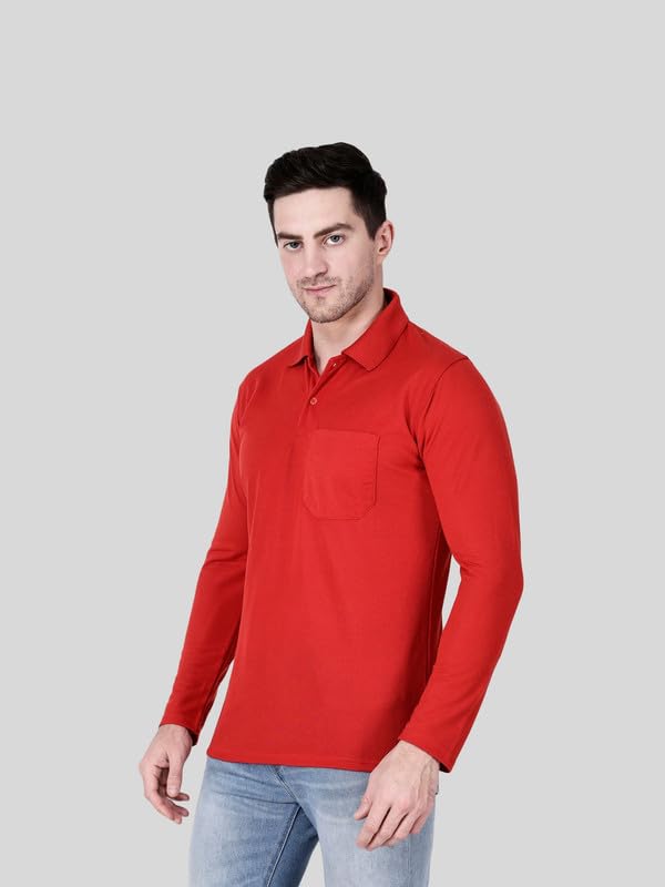 Image of Full Sleeve Men's Polo T-Shirt | Regular Fit, Soft & Breathable Cotton Blend Fabric | Classic Polo Collar, Casual & Office Wear | Available in Sizes M to 6XL, Multiple Colors