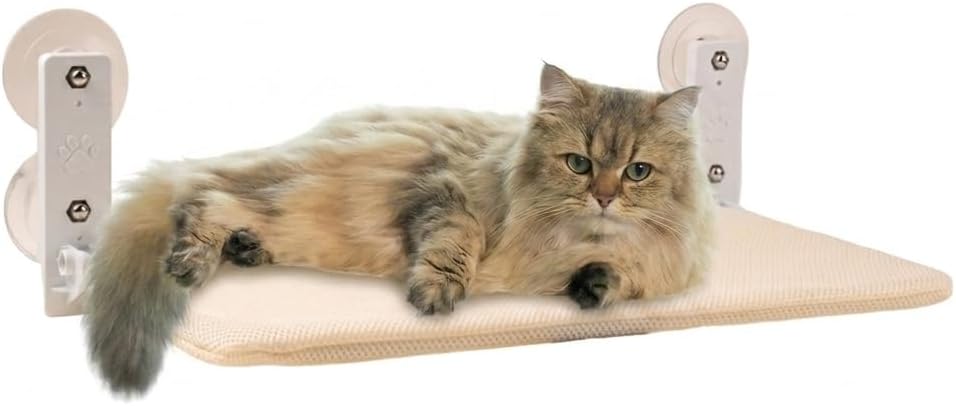 Foldable Window Mounted Cat Hammock Perch| Heavy Duty Construction | Reliable 85mm Suction Cups | Space Saving Solution for Large Cats|Size: 20.47×11.81 Inch (Black)