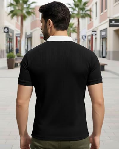 Image of AUSK Men Casual T-Shirt, Texture Printed Half Sleeve Tshirt for Mens, Polo Tshirt for Boys