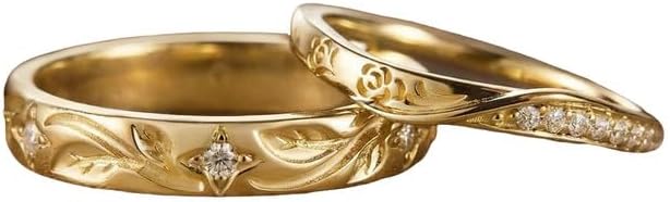 10K 14K 18K Gold Leaf Deaign Couple Wedding Bands with Moissanite/Diamonds Matching Couple Leaf Wedding Rings Size 3-16