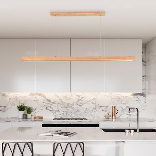 Suspension LED linéaire en bois MOCHAMIK pour salle à manger et îlot de cuisine