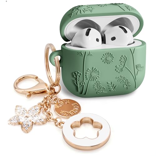 Image of Floral Case for Apple Airpods iPods 4 Case Cover Women-VISOOM 2025 3D Silicone Airpod iPod 4th Generation Protective Cases Cute with Keychain for AirPod Earbuds 4th Gen Wireless Charging Cases