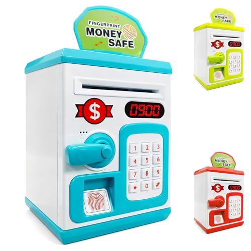 Image of Fingerprint Money Safe Bank Toy for Kids | Password Lock Piggy Bank with Automatic Cash Deposit | Electronic Coin Saving Box | Safe Locker Toy for Boys & Girls