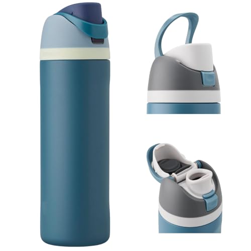 CLOUDFOUR Insulated Water Bottle 304 Stainless Steel Leak-proof Double Wall Sports Bottle BPA Free Dual Drinking Option 24oz 710ml Vacuum Flask for Home Office School Gym Car (Teal Blue)