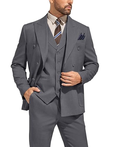 Mens Suit 3 Piece Slim Fit Double Breasted Tuxedo Suits Blazer Jacket Vest Pants Set Formal Wedding Prom Tux Sets for Men