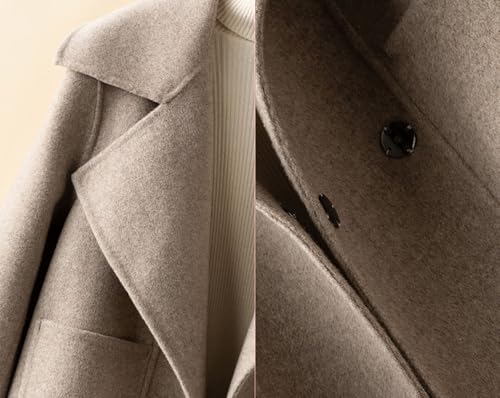 utcoco Womens Short Wool Pea Coat Notched Lapel Cropped Woolen Trench Coat with Pockets4