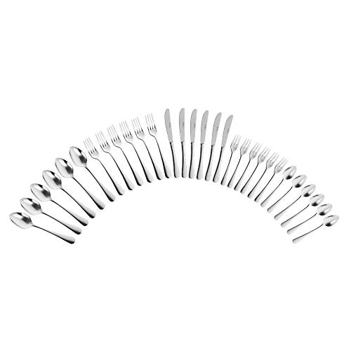 PINTINOX Juego de 30 cubiertos de plata contemporáneos pulidos de acero inoxidable, apto para lavavajillas