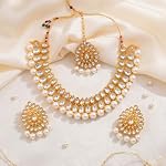 Efulgenz Indian Bijoux Collier Choker Maang Tikka Boucles d'oreilles Bollywood Mariage Cristal Kundan Collier Boucles D'oreille Chaîne de tête