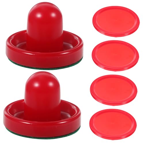 KICHOUSE 8Pcs Air Hockey Pushers and Pucks Red Goalies and Headers Kit for Air Hockey Game Tables Includes Pushers Cloths Pucks Essential Air Hockey Supplies