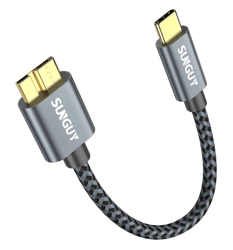 SUNGUY Cable USB C a Micro B, 2 piezas 15cm USB3.1 10Gbps USB C macho a Micro B, cable de disco duro compatible con Toshiba, Seagate, WD,Galaxy S5 Note 3