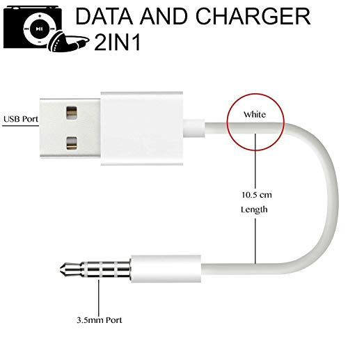 for Shuffle Cable, 3.5mm Male Jack to USB Power Charger Sync Data Transfer Cord 10.5CM Replacement Cable Compatible for Shuffle 3rd | 4th | 5th Gen MP3/MP4 Case, White