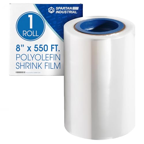 Image of Spartan Industrial - 8 inch X 550' Polyolefin Centerfold Heat Shrink Wrap Roll - 80 Gauge Shrinkable Film for Packaging Books, Toys, Sporting Goods, Medical Supplies, and More