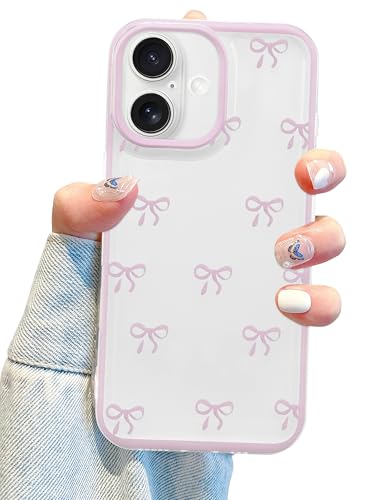 Coque iPhone 16 motif nœud papillon rose transparent par Jusy