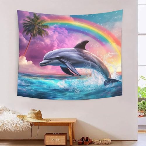Poster mural dauphin effet 3D en textile doux haute finition