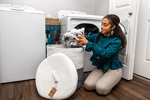 Large Laundry Basket With Lid, Tall Laundry Hamper With Lid, Woven Storage Basket Decorative Cotton Basket For Blankets Clothes Toys Pillows Towels Baby Nursery Bathroom Living Room Kitchen #TOP3