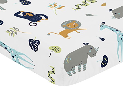 image for Sweet Jojo Designs Safari Animals Boy Baby Fitted Crib Sheet for Infan