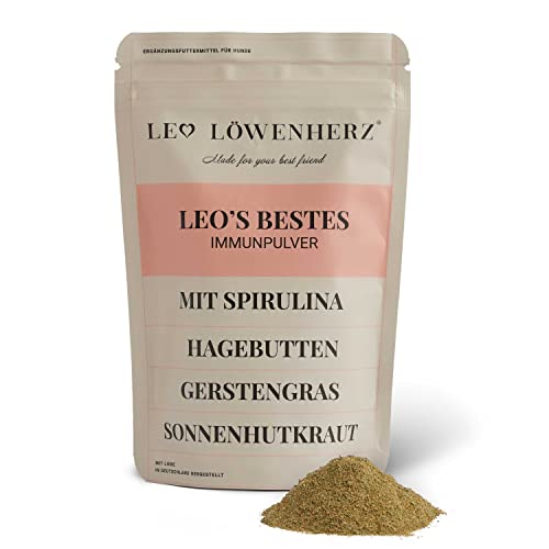 LEO LÖWENHERZ Immunpulver für Hunde (200g) • Mit Spirulina, Hagebutte, Gerstengras • Immunsystem Hund stärken • Barf Futterergänzungsmittel Cover