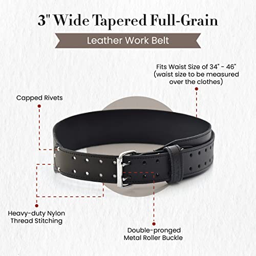 Style N Craft 3" Wide Tapered Full-Grain Leather Work Belt, Durable And Rugged Belt, Black (75437) #TOP2
