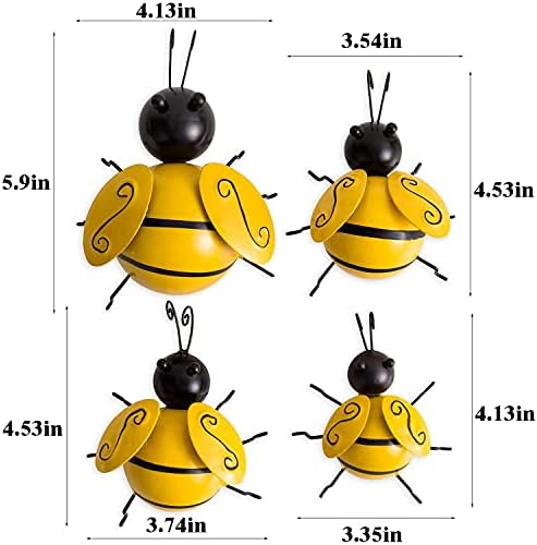Bumble bee garden ornaments,4 Pcs Metal bumble bee Decorations,Garden Wall Art Bee 3D Sculpture ,Garden Ornaments Outdoor Lawn Bar Bedroom Living Room Coffee Shop Wall Hanging Bumble Bee Decor
