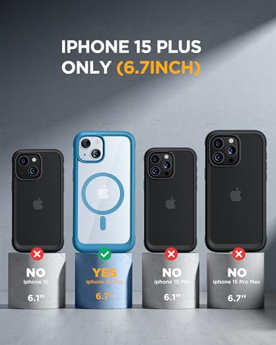 Image of Miracase Magnetic for iPhone 15 Plus Case 6.7'' [Compatible with Magsafe] Full-Body Military Drop Proof 15 Plus Phone Case Cover with Built-in 9H Tempered Glass Screen Protector,Magnetic Blue