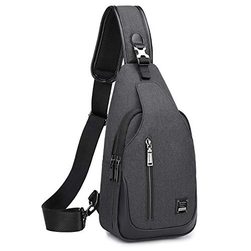Large Sling Bag for Men Crossbody Shoulder Daypack for Mens Waterproof Sling Backpack with Adjustable Shoulder Strap Chest Sling Bag for Hiking Walking Biking Travel Cycling(Black)