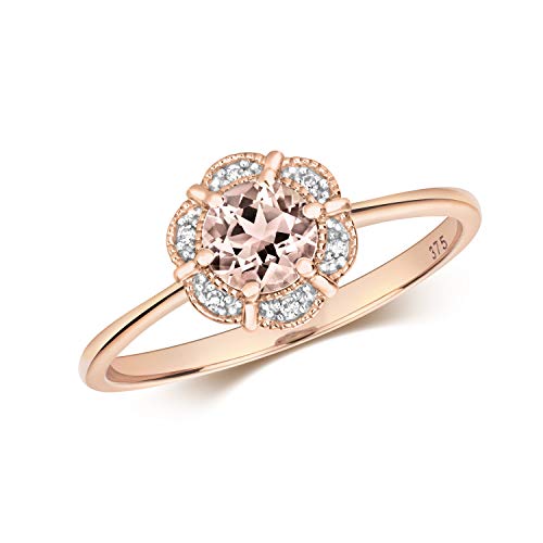 Bague Femme Or Rose 9k avec Morganite et Diamant Brillant WJS29647