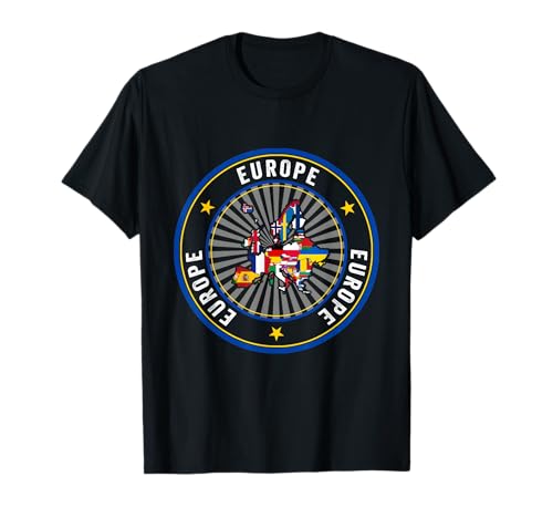Europa, banderas europeas, bandera de la Unión Europea, mapa de Europa. Camiseta