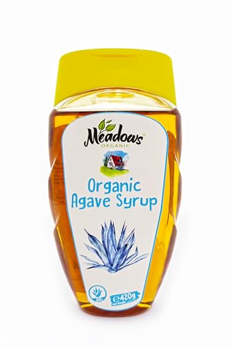 Meadows Organic Agave Syrup 420 GM 100% Pure Natural Sweetener with a Low Glycemic Index Perfect for Cooking Baking and Sweetening Beverages. Vegan & Organic.