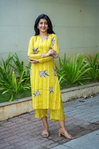 Image of ANNI DESIGNER Women's Cotton Blend Floral Kurta with Pant