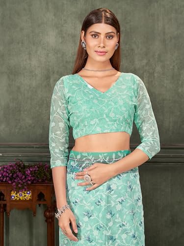 Image of Garden Vareli Summer Roganza Viscose Brasso Floral Print Saree with Unstitched Blouse Piece