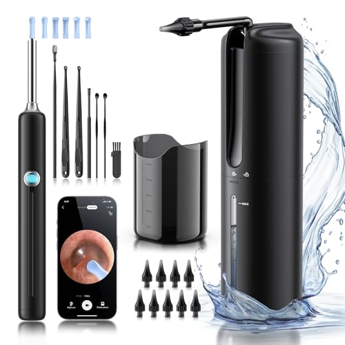 Ear Wax Removal - Electric Ear Irrigation Flushing System with 4 Pressure Modes, Ear Cleaner with Camera, 1080P Otoscope, Ear Cleaning Tool with 7 Pcs Ear Set, Safe and Effective Earwax Removal Kit
