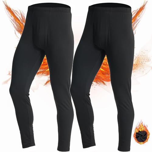 LANBAOSI Mens Thermal Underwear Pants Long Johns Bottoms Thermal Leggings for Men Base Layer Men Weather Fleece Lined 2 Pack
