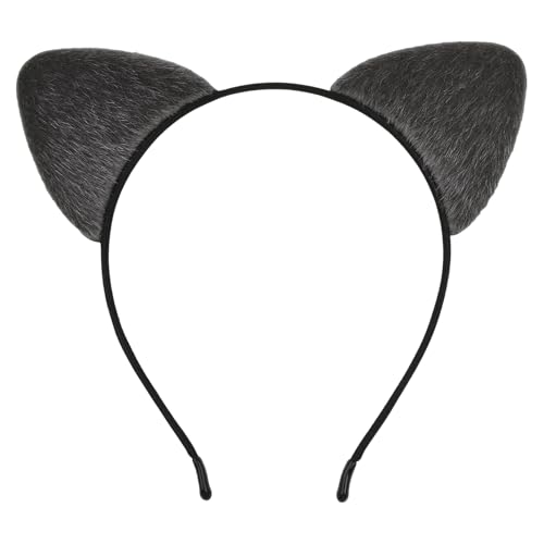 HoveBeaty Black Cat Ears Headband Adult Halloween Feline Costume Accessory Womens Cosplay Party Hair Band (Gray)