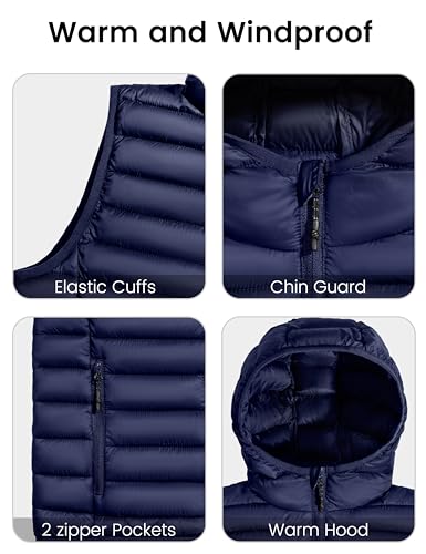Image of Little Donkey Andy Boys Winter Puffer Vest Packable Lightweight Faux Down Hooded Sleeveless Jacket 6-14 Years