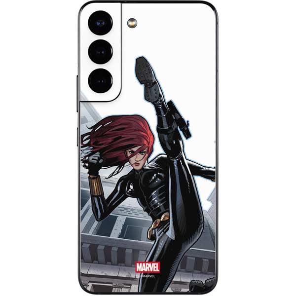 Skinit Decal Phone Skin Compatible with Galaxy S22 - Officially Licensed Marvel Black Widow High Kick Design