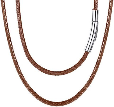 FOCALOOK Mens Leather Necklaces 2/3mm Braided Artificial Leather Cord Chain Necklace with Stainless Steel Clasp, 18", 20", 22",24",26",28",30" Black/Brown Chains