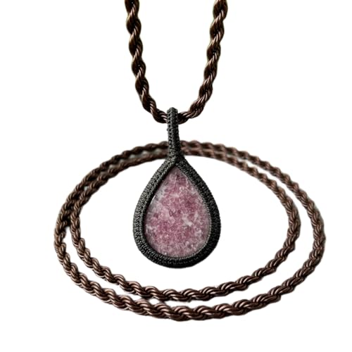 Pendentif lépidolite rose naturelle forme poire collier cuir véritable 45 cm